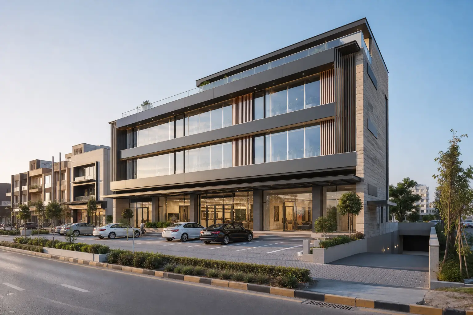 Commercial Plaza Design Near DHA 2: Retail, Offices and Parking